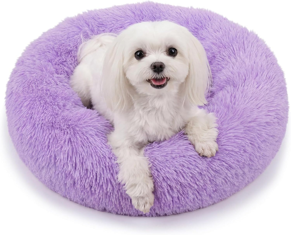 Small Calming Dogs Bed for Small Dogs Anti-Anxiety Machine Washable Fluffy Luxury Anti-Slip Waterproof Mute Base Warming Cozy Soft Pet Puppy Round Bed