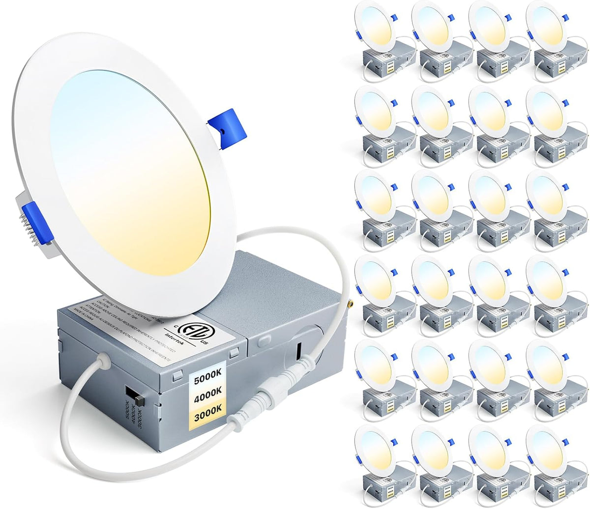Ensenior 24 Pack 6 Inch LED Recessed Ceiling Light, 5CCT, 1200LM 12W 120V