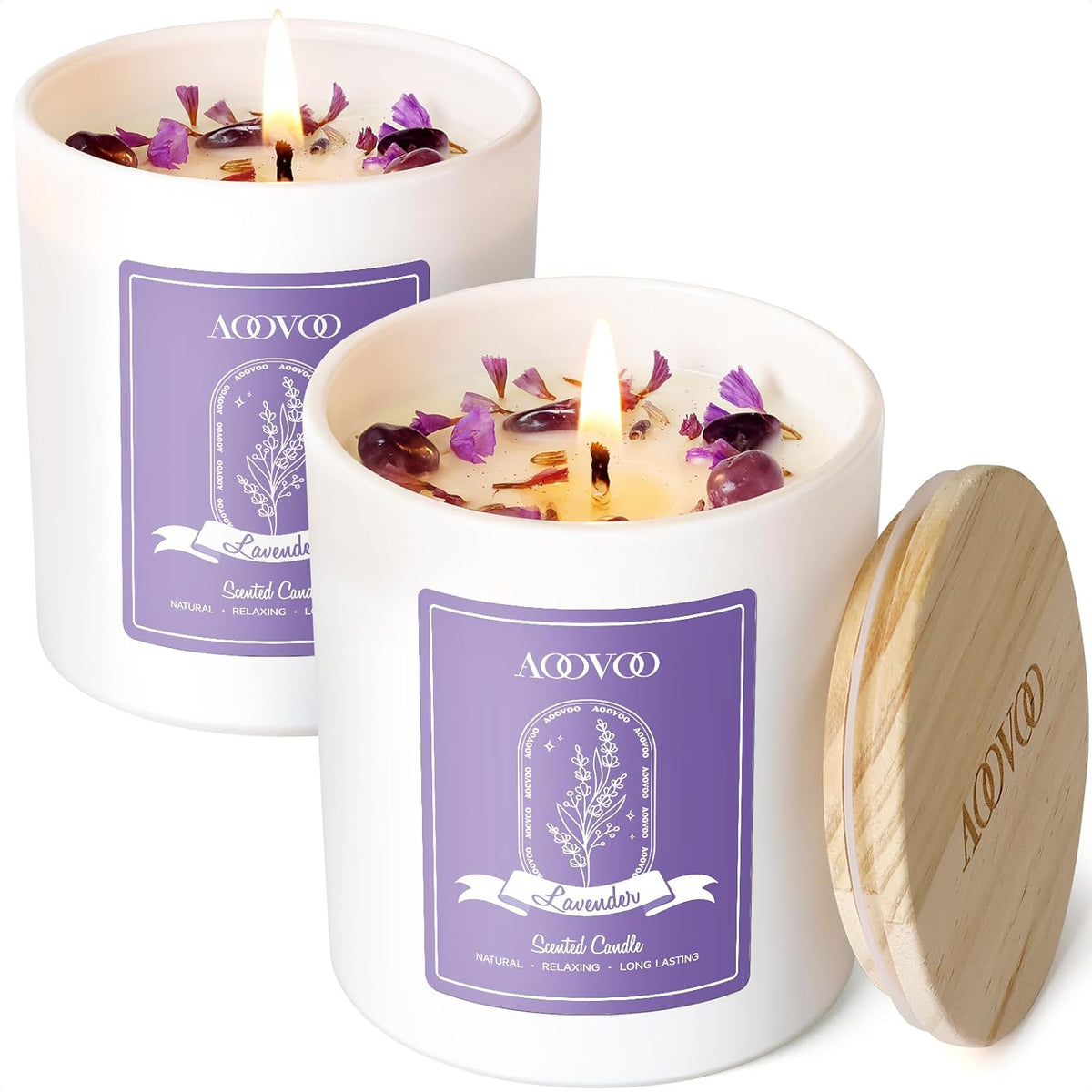 AOOVOO Lavender Scented Candles for Women - Aromatherapy Candle with Crystals Inside, 10oz Soy Candles for Home Scented, Birthday Gifts Mothers Day Candle for Women Mom