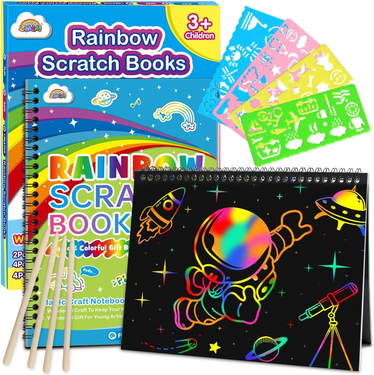 ZMLM Scratch Paper Art-Crafts Gift: 2 Pack Rainbow Notebooks Supplies Toys