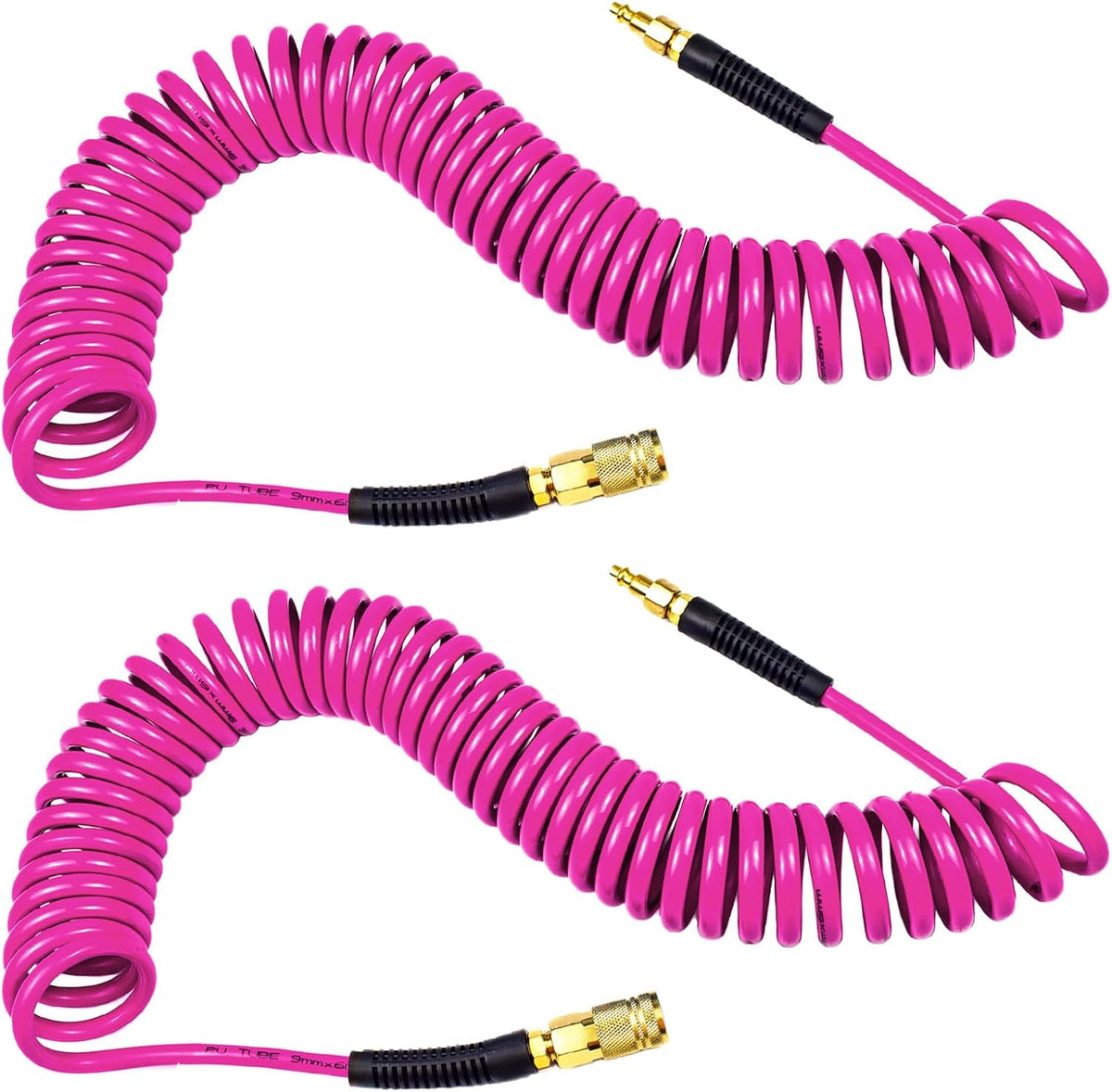 YOTOO Polyurethane Recoil Air Hose, Air Compressor Hose 1/4" Inner Diameter by 25' Long with Bend Restrictor, 1/4" Industrial Quick Coupler and Plug, Blue
