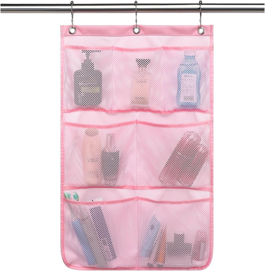 GYEUKHAM Mesh Shower Bag with 2 Zipper Pockets & Dual Handles, Quick-Drying Hanging Shower Caddy for College Essentials,Sunscreen,Dorm, Gym, Travel & Camping, Black