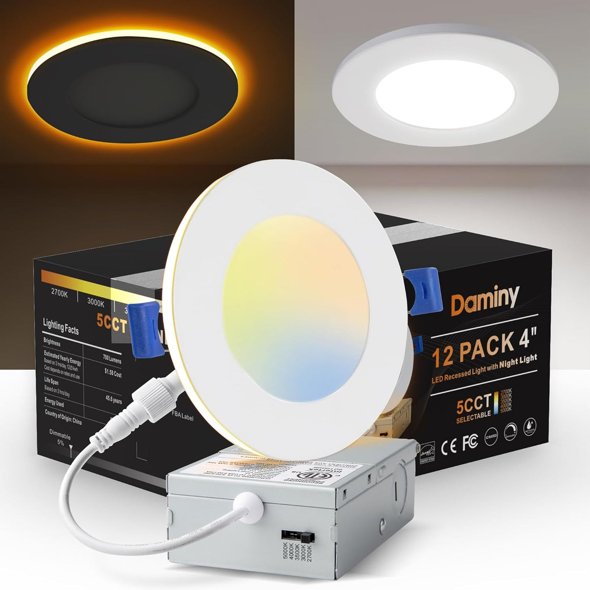 DAMINY 12 Pack 6 Inch LED Recessed Lighting, Canless Wafer Downlight
