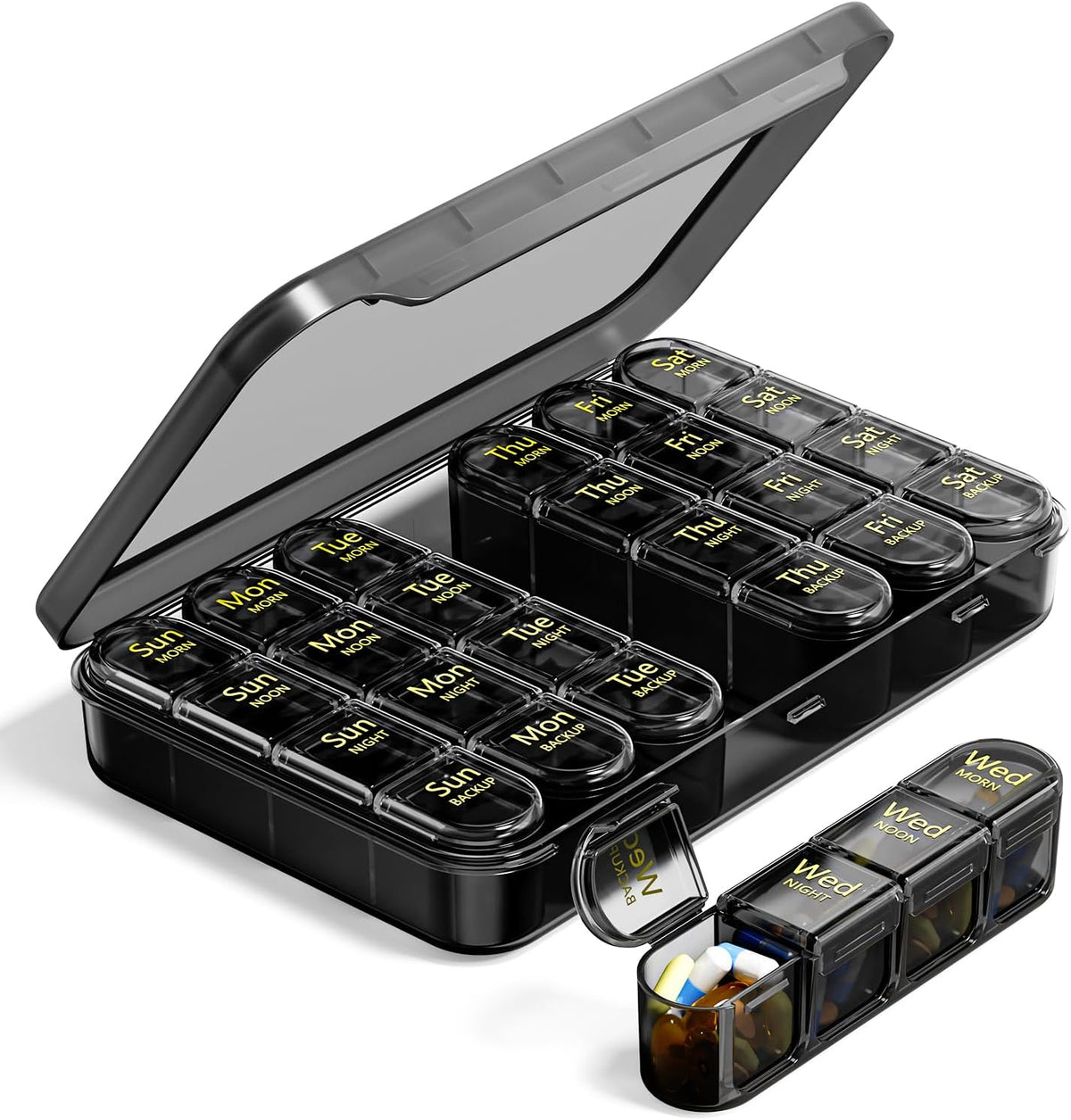 Odaro Weekly Pill Organizer 4 Times A Day, Daily Pill Box 7 Day, Black