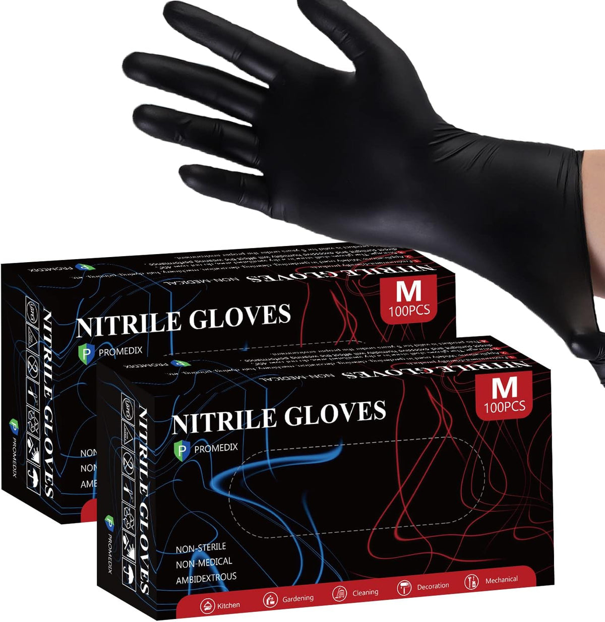 PROMEDIX P Nitrile Disposable Gloves,4mil-100 Count,Gloves Disposable Latex Free,Powder Free for Cooking,Household,Food safe