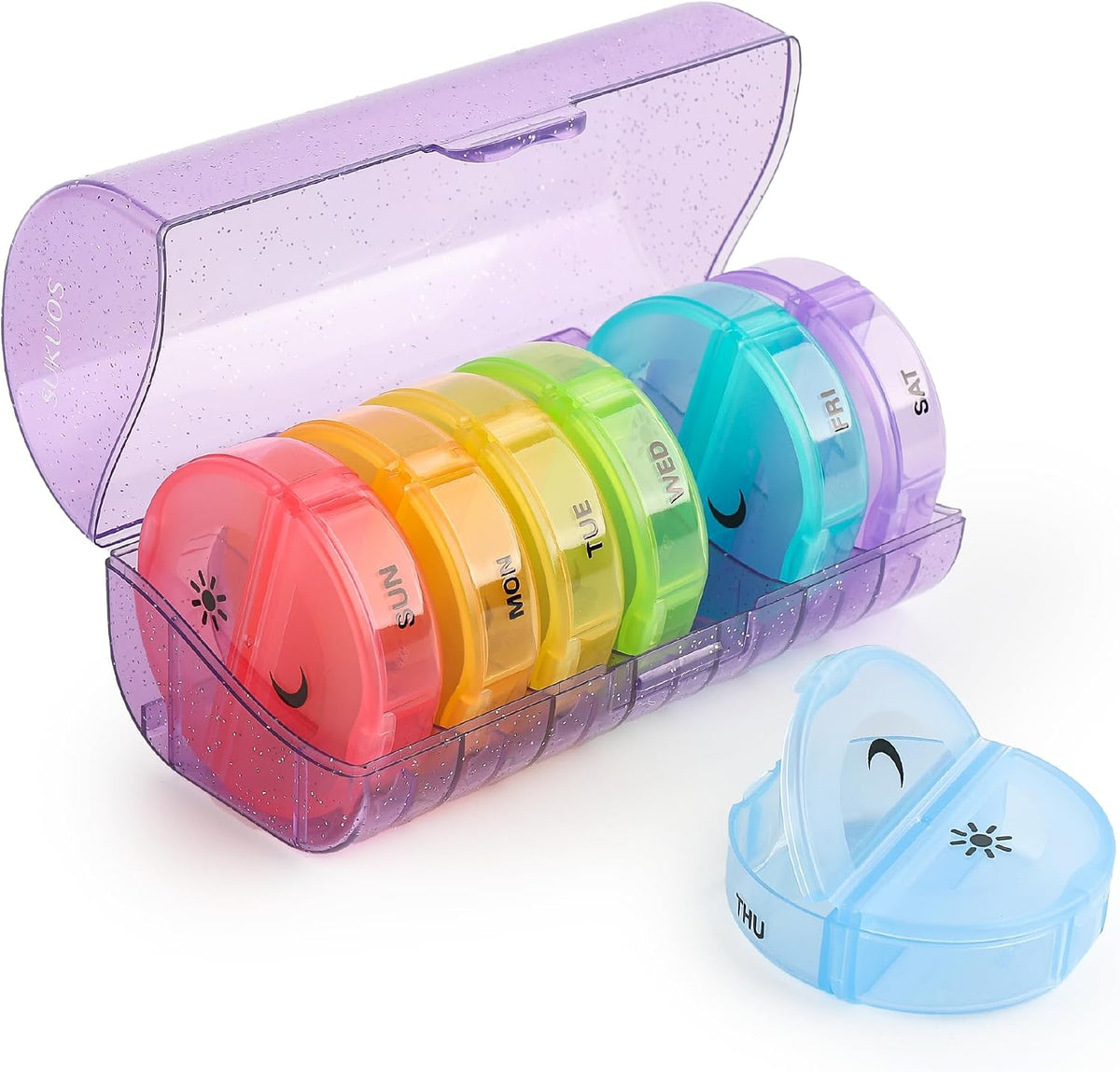 Sukuos Large Weekly Pill Organizer 2 Times a Day, Daily Pill Box 7 Day Easy to Open with Double Protection, AM PM Pill Case for Medicine/Vitamin/Fish Oil/Supplements