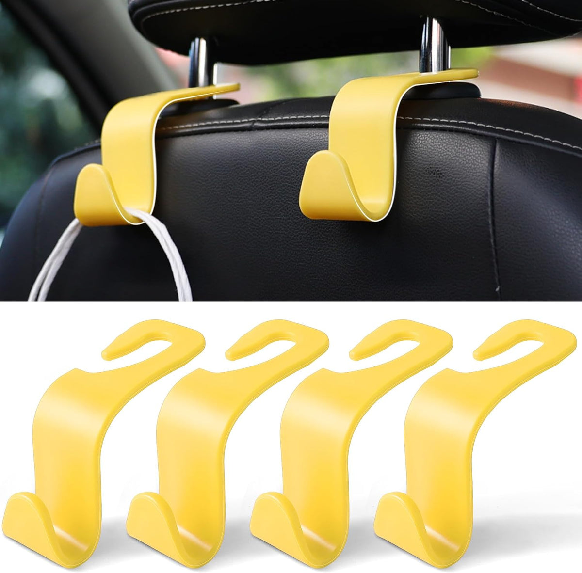LivTee Car Seat Headrest Hook, Auto Seat Hook Hangers Storage Organizer Interior Accessories for Purse Coats Umbrellas Grocery Bags Handbag, 4-Pack