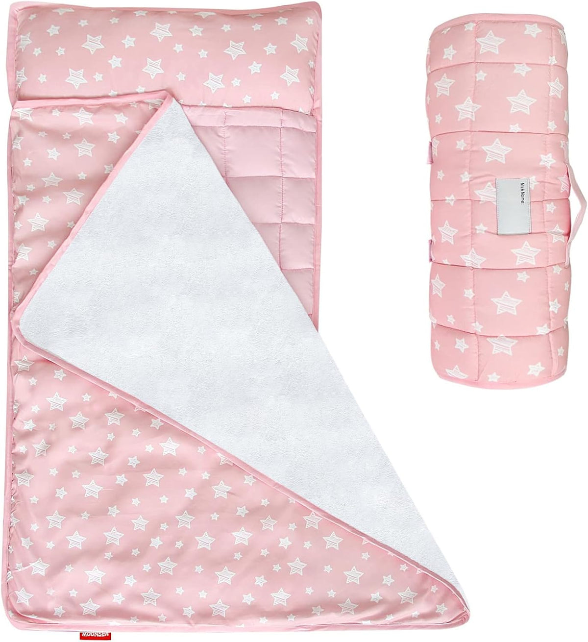 Moonsea Toddler Nap Mat with Pillow and Fleece Minky Blanket Grey