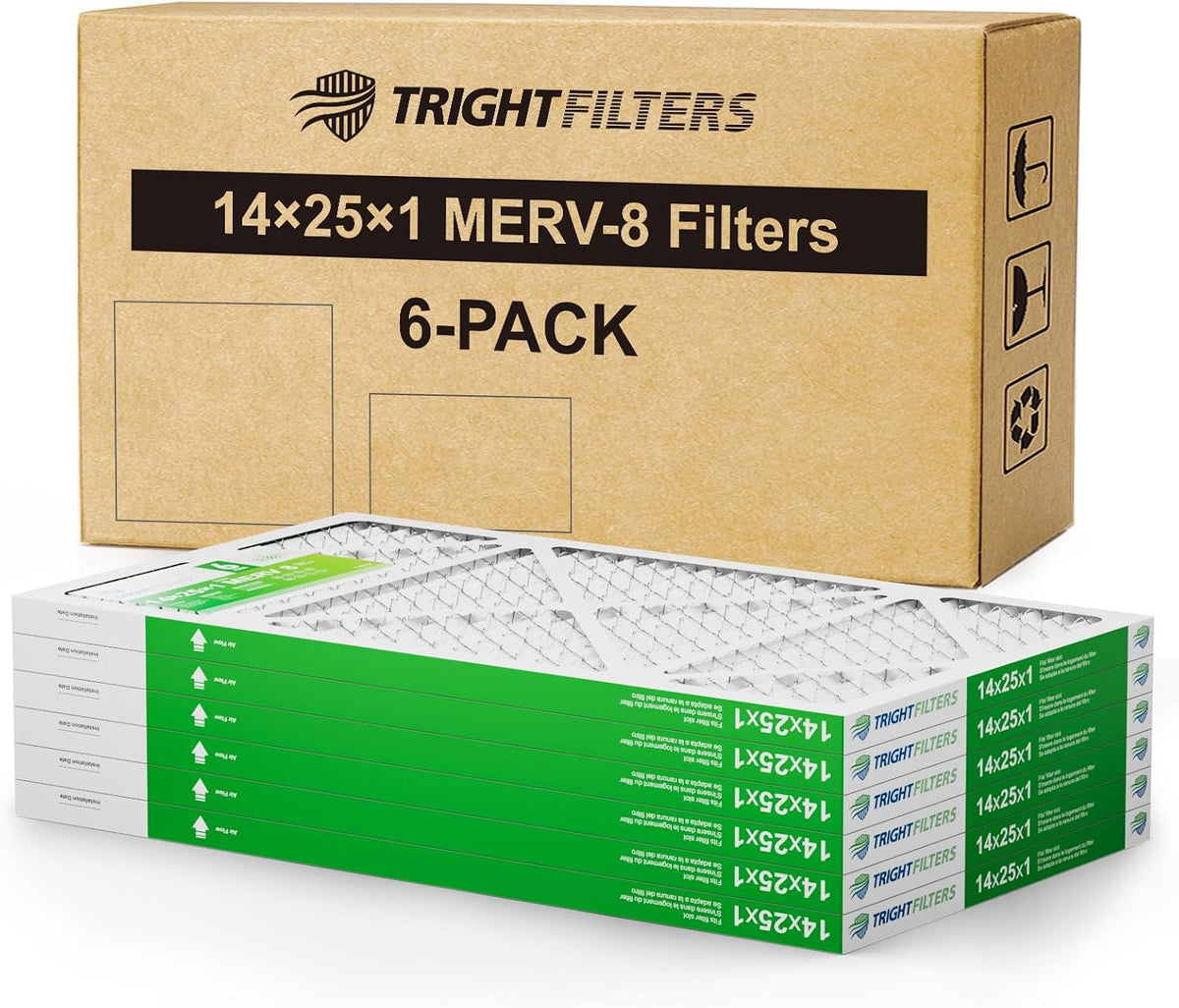 TRIGHTFILTERS 12x12x1 Air Filter 6 Pack, MERV 8 Pleated Home HVAC AC Filter