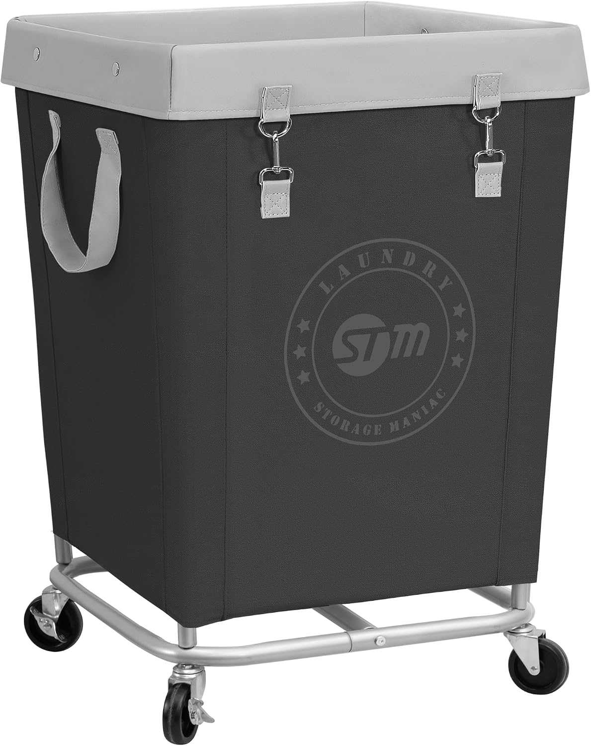 STORAGE MANIAC Commercial Laundry Hamper with Heavy Duty Steel Frame, 160 L Industrial Clothes Basket Cart with Wheels for Big Family, Home, Hotel, Laundry Room, 18''L x 18''W x 31''H, Medium Beige