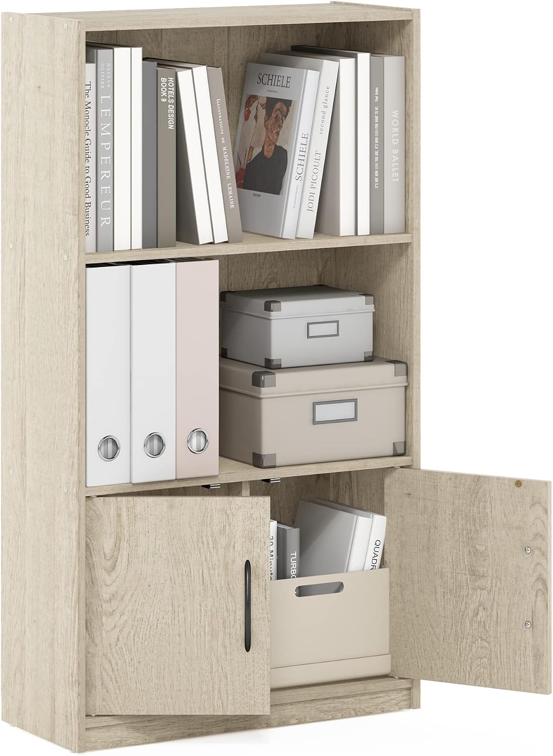 Furinno JAYA Book Shelf, 3-Tier Bookshelf, Bookcase with Adjustable Shelves, 9.5 x 24.5 x 40.3, for Organization and Storage, for Living Room, Bedroom, Home Office, French Oak