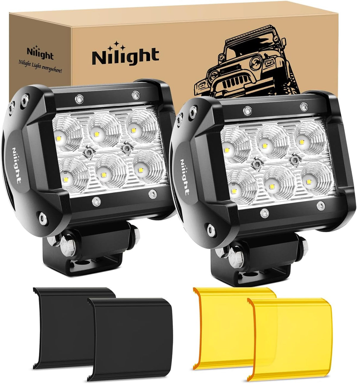 Nilight Led Pods 2Pcs 18W 1260LM Flood Off Road Lights Super Bright Driving Work Fog Lamps for Trucks Pickup Golf Cart SUV ATV UTV 4x4 Van Camper Boat