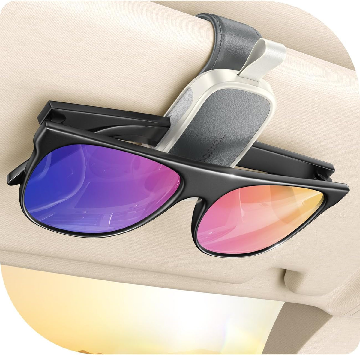 JOYROOM Magnetic Leather Sunglass Holder for Car Visor - Black
