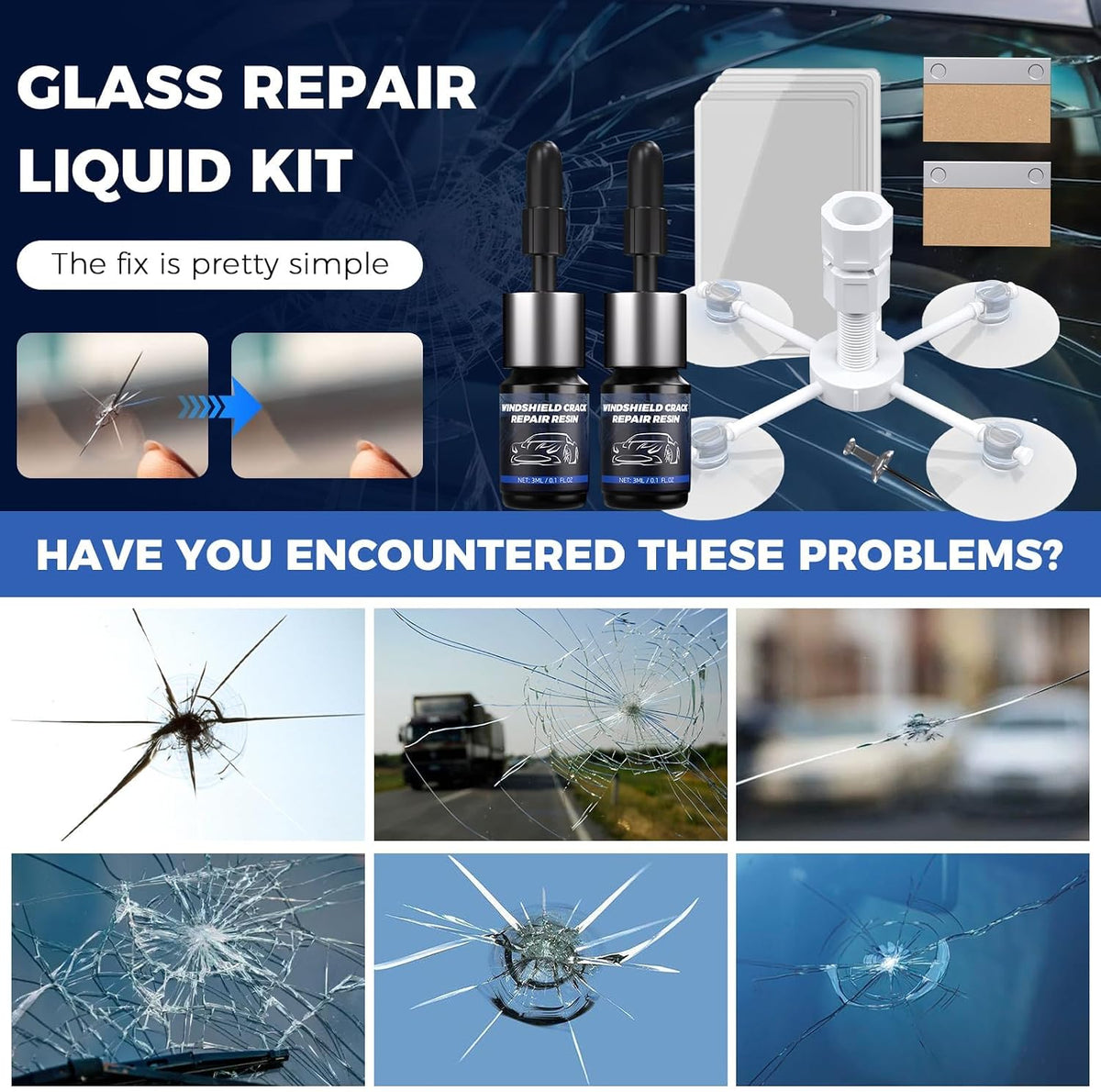 Windshield Chip Repair Kit,Portable Car Glasses Repair kit