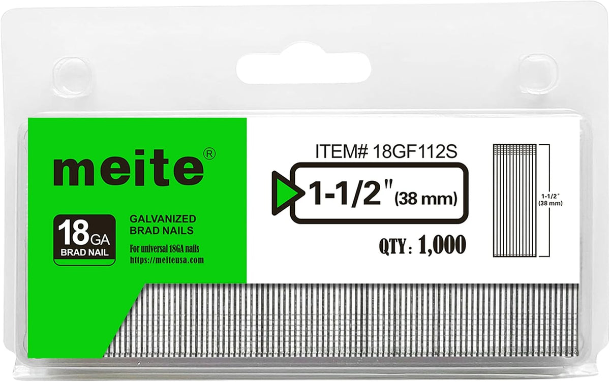 meite 18 Gauge Brad Nails, 2 Inch 18GA Brad Nails Galvanized Small Finishing Nail Gun Nails for Pneumatic, Electric Brad Nailer Gun (1,000 Counts)