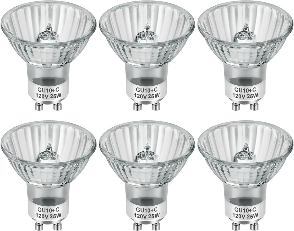 SerBion GU10 120V 50W Halogen Light Bulbs for Track and Range Hood, GU10+C Candle Warmer Lamp with Dimmable, 2700K Warm White, 6000+Hours Long-Lasting Pack of 6