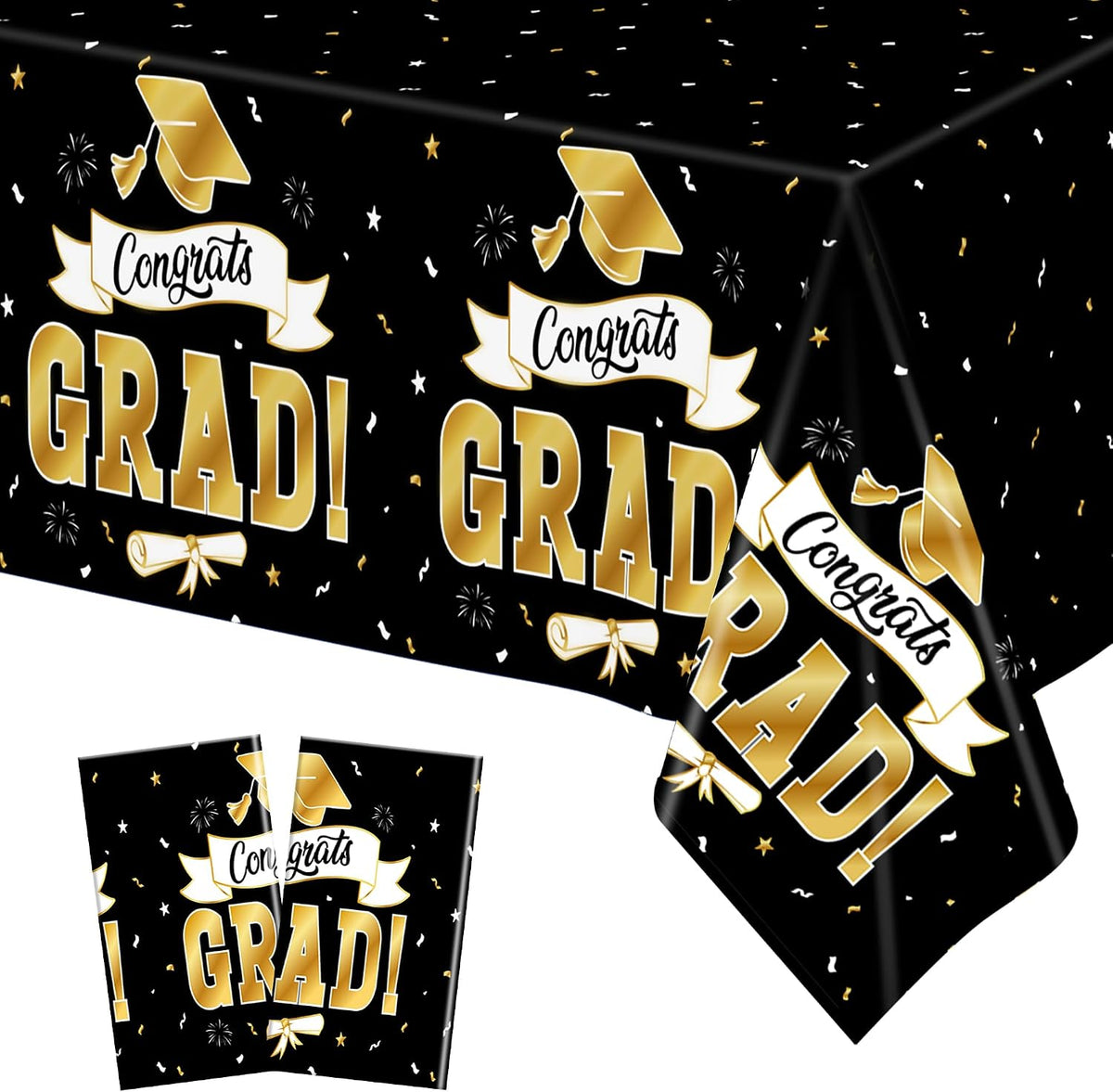 4Pack Black and Gold Tablecloths for Events, 54" x 108" Plastic Table Cloth Disposable for Rectangle Tables, Waterproof Table Cloth Cover for New Years Eve Decorations Holiday Birthday Wedding Dining