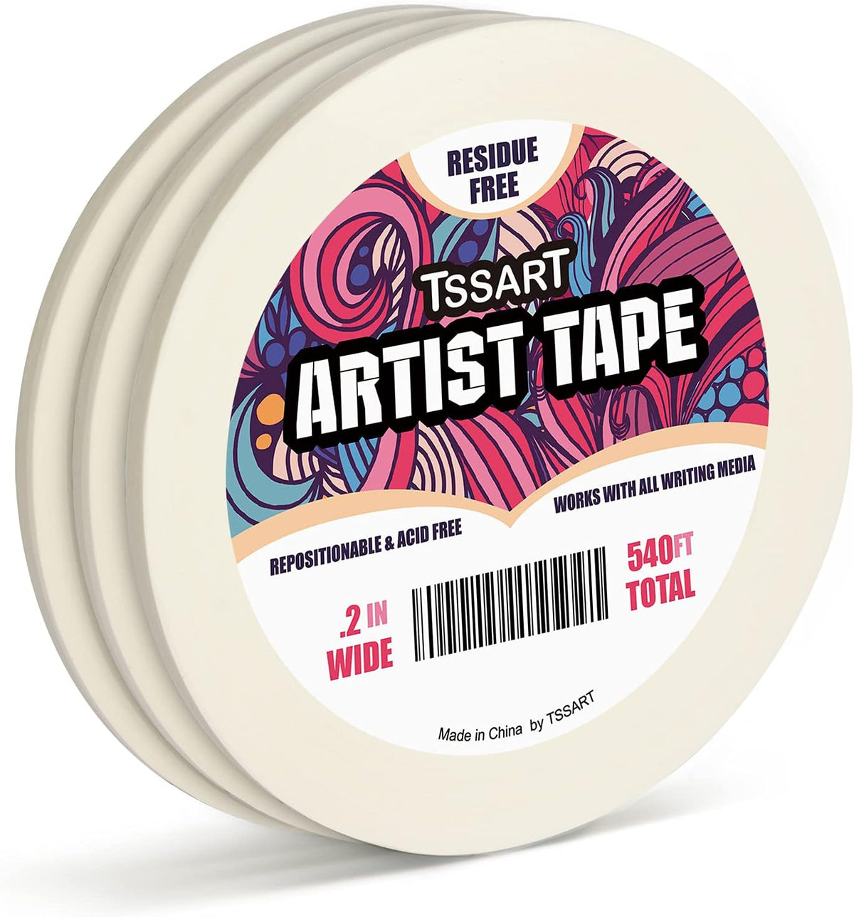 3 Pack White Artist Tape - Masking Artists Tape for Drafting Art Watercolor Painting Canvas Framing - Acid Free 0.6inch Wide 540FT Long Total