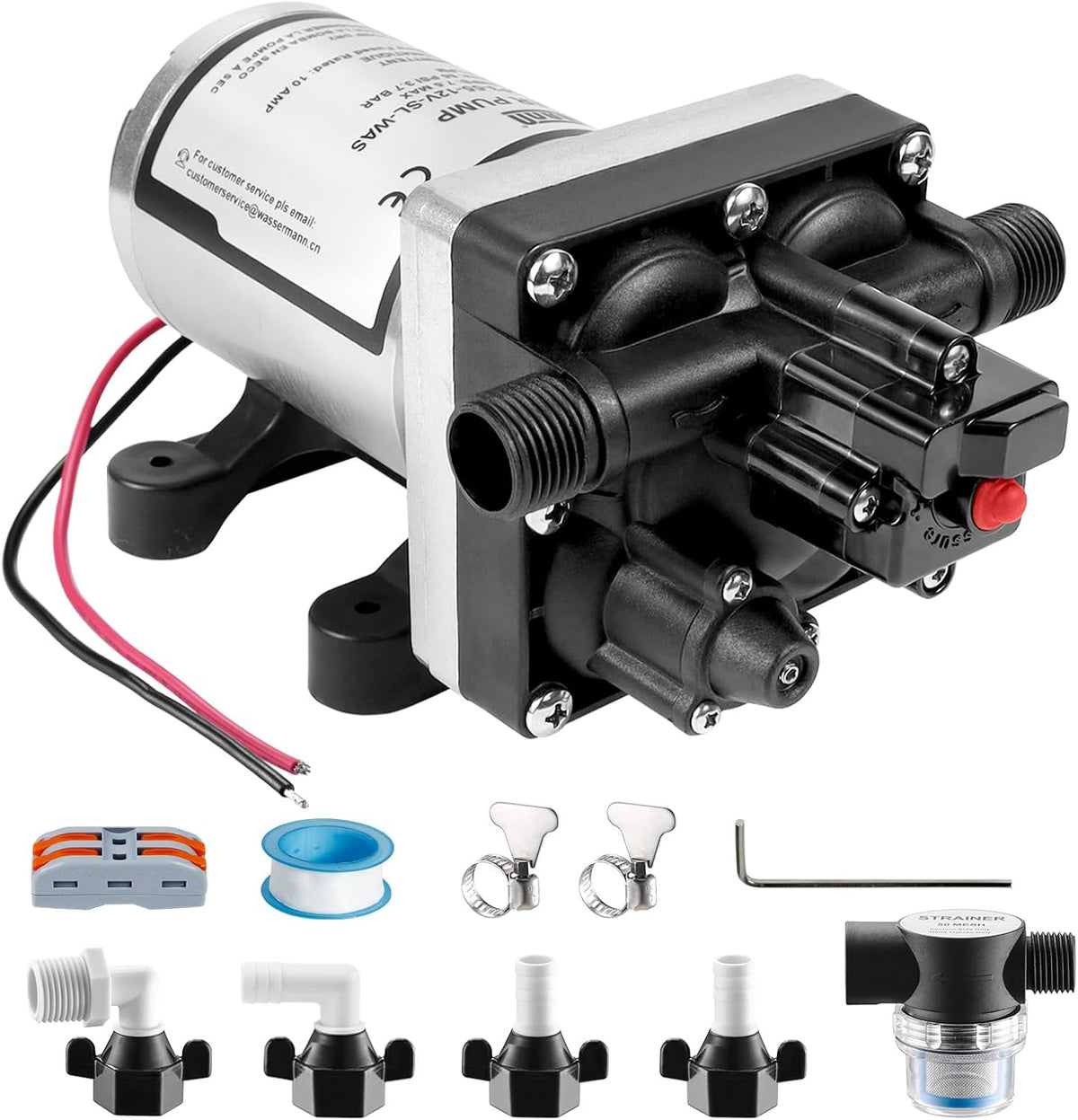 WASSERMANN RV Pump, 12V Self-priming RV Water Pressure Pump 4.0GPM 45PSI with Pressure Switch, for RV Marine Camping Yacht Garden, 12Volt DC Fresh Water Pumps RV Water Pump 2088-554-144 Replacement