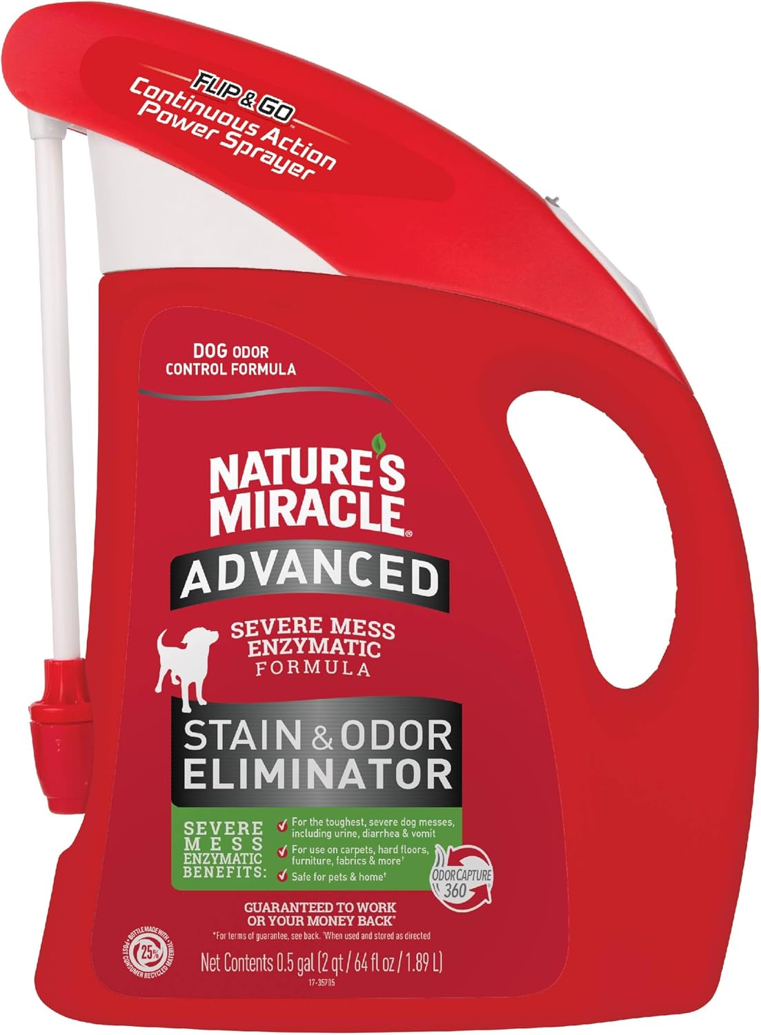 Nature’s Miracle Advanced Dog Stain & Odor Eliminator, Severe Mess, 32 oz | Enzymatic Cleaner Eliminates the Toughest Dog Messes, For Use on Multiple Surfaces, Safe For Pets and Home*, Fresh Scent
