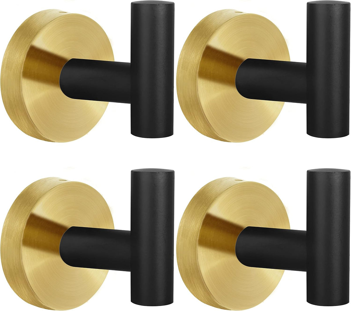 Towel Hooks Bathroom Coat Robe Wall Hook Heavy Duty Door Hanger Towel Robe Clothes Cabinet Closet Sponges Rack for Bathroom Bedroom Kitchen Hotel Pool 4 Packs Black(Drilling Installation)