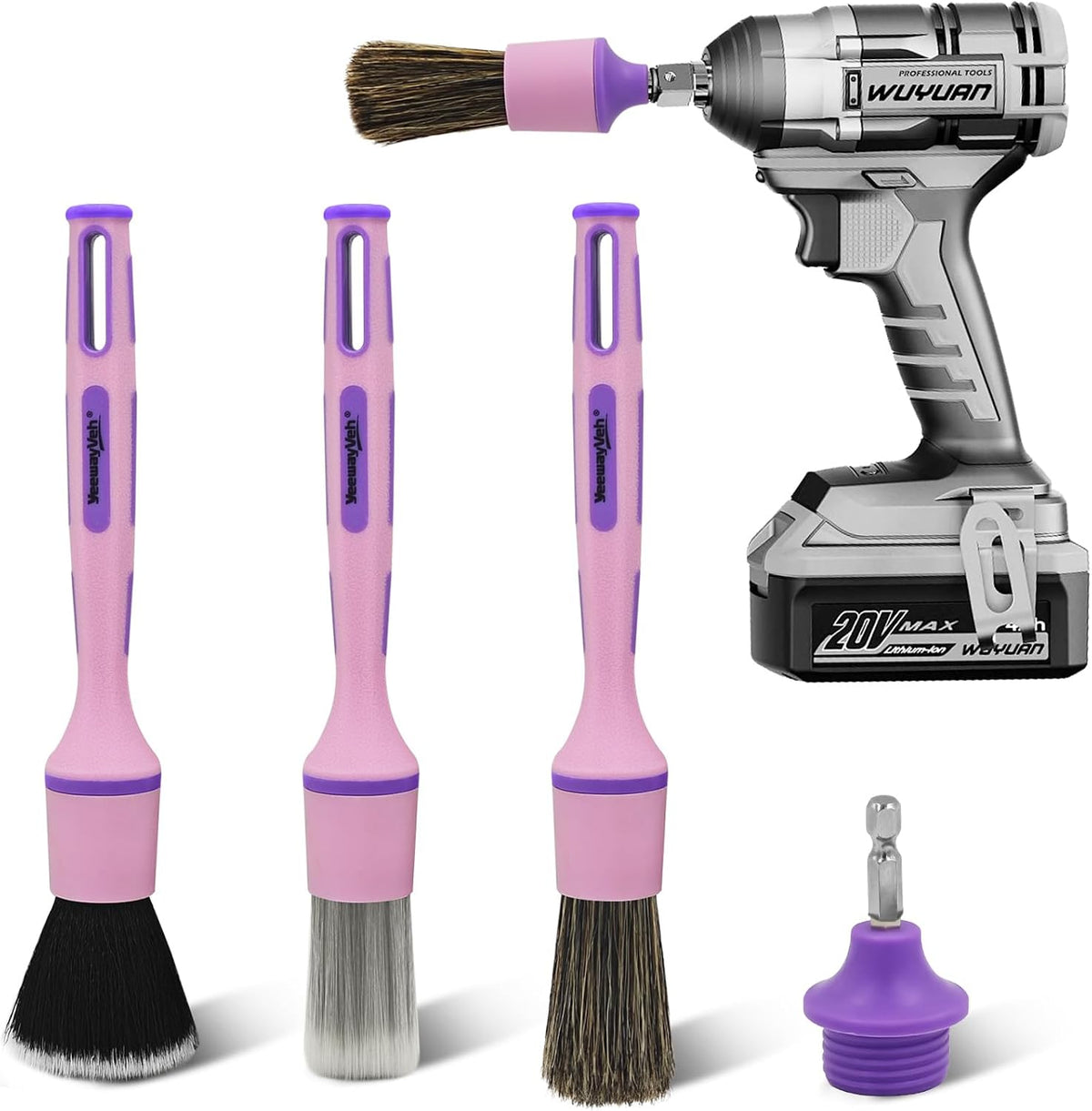 YeewayVeh 3PCS Car Detailing Brush Set, Boars Hair Bristles Brushes, Indigo