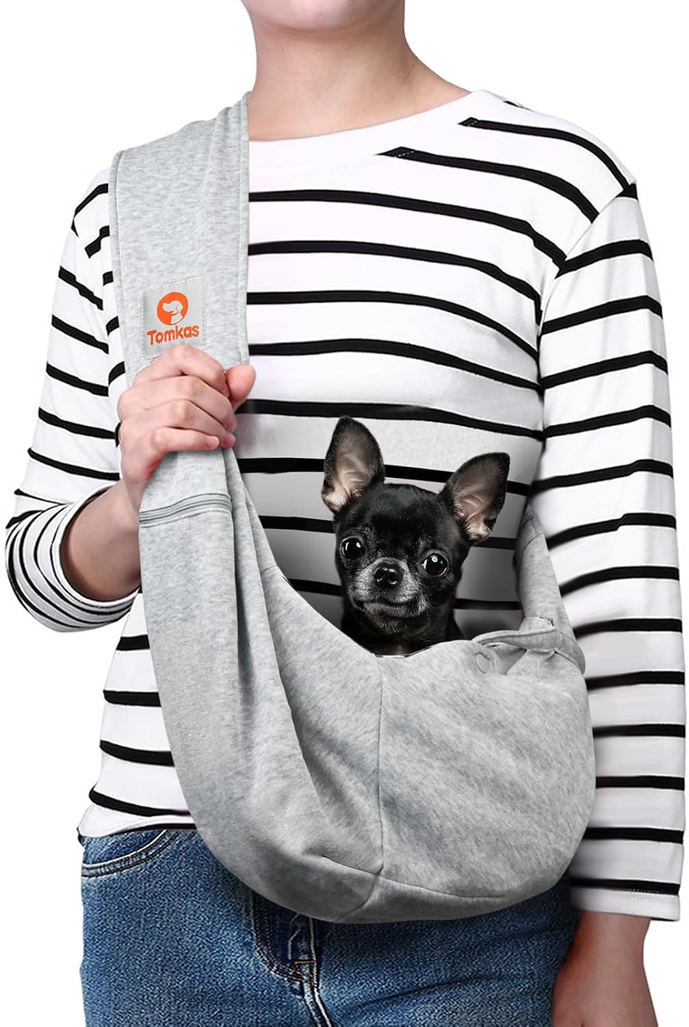 Tomkas Small Dog Sling Carrier - Classic Pocket & Classic Strap - Wrap Carrier - for 3-10 lbs Pets(Black)