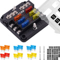 WUPP 12 Volt Fuse Block, Waterproof Boat Fuse Panel with LED Warning Indicator Damp-Proof Cover, 6 Circuits with Negative Bus Fuse Box for Car Marine RV Truck DC 12-24V