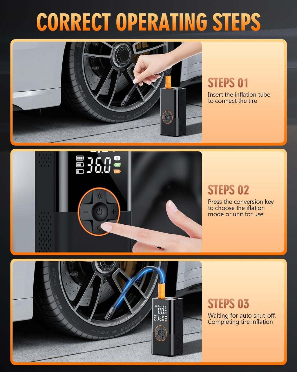 Tire Inflator Portable Air Compressor, 3X Faster Air Compressor with Digital Pressure Gauge, 150 PSI Portable Air Pump for Car, Motorcycle, Bicycle and Balls(Black)