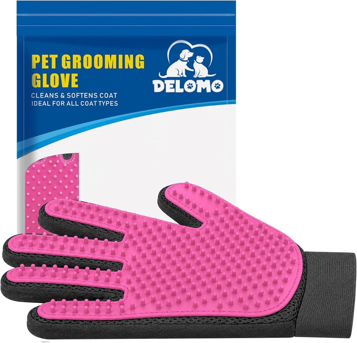Pet Hair Removal Glove with 255 Silicone Tips for Dogs & Cats, Right Blue
