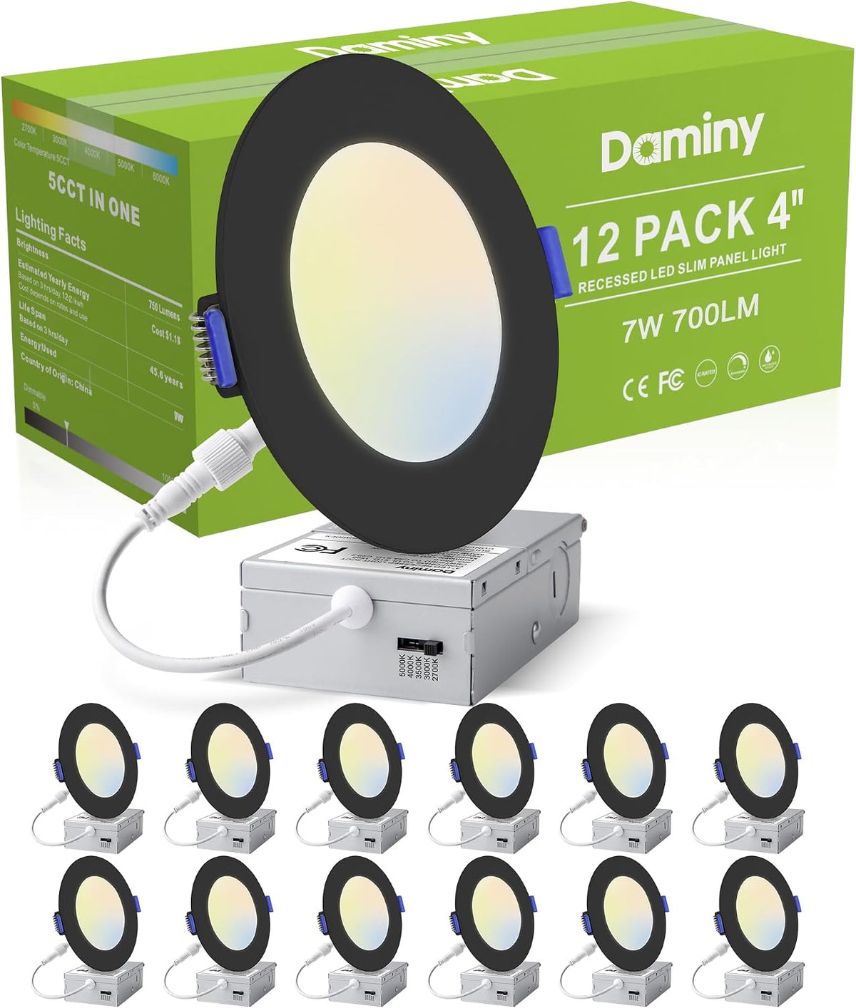DAMINY 12 Pack 6 Inch LED Recessed Lighting, Canless Wafer Downlight