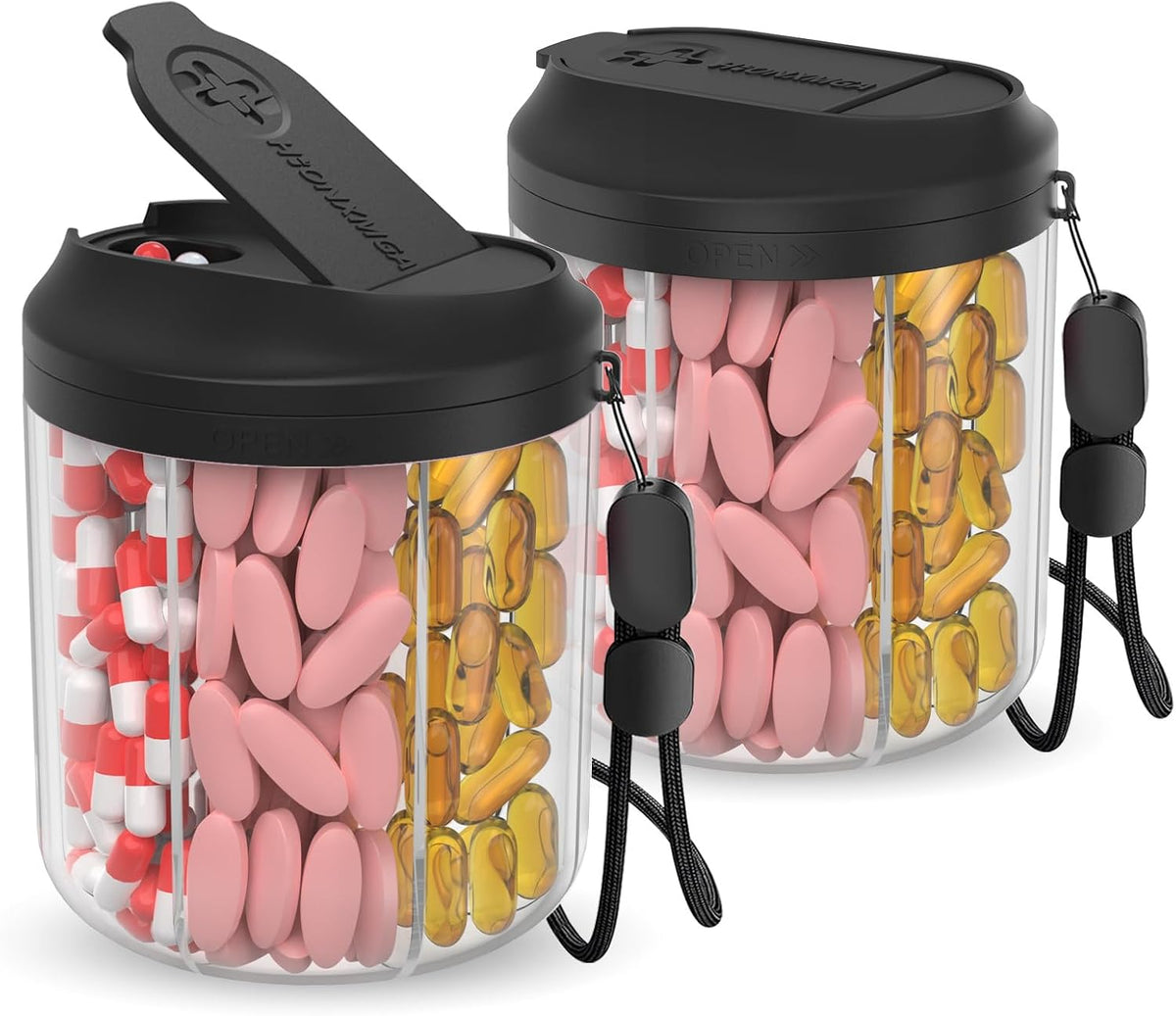 HIONXMGA Pill Bottle Organizer, Pill Dispenser Supplement Container Black