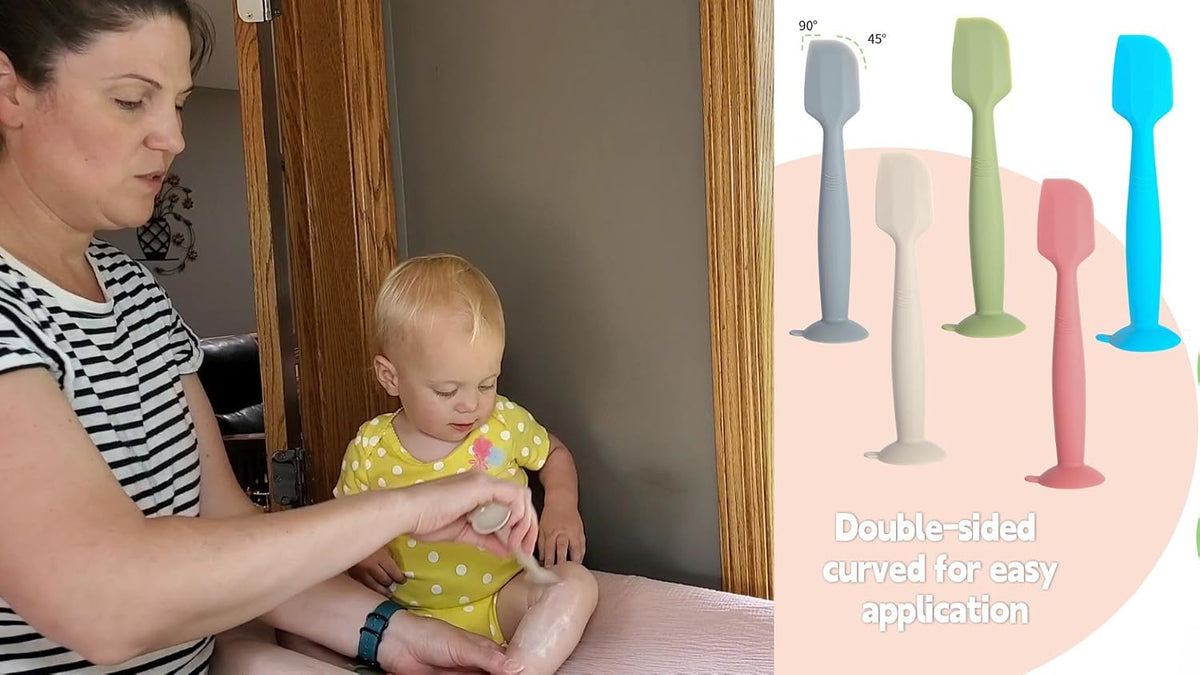 Baby Diaper Cream Spatula 3 Pack Diaper Spatulas Soft Silicone Diaper Cream Applicator Baby Butt Paste Spatula Brush with Suction Base,Full Size(Gray+Off-white+Green
