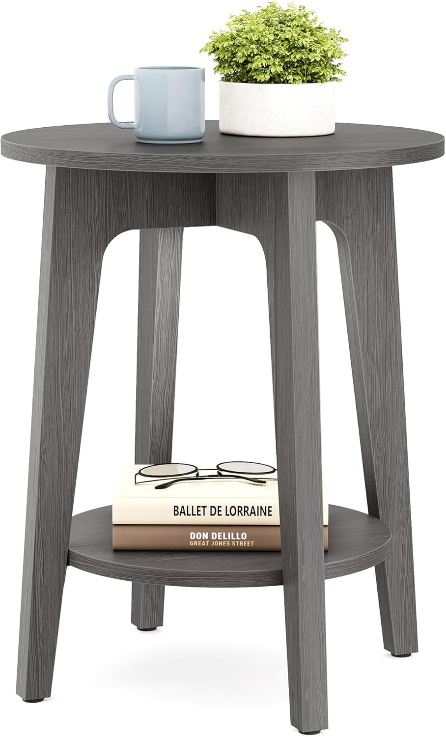 VASAGLE Round Side Table with Lower Shelf, End Table for Small Spaces