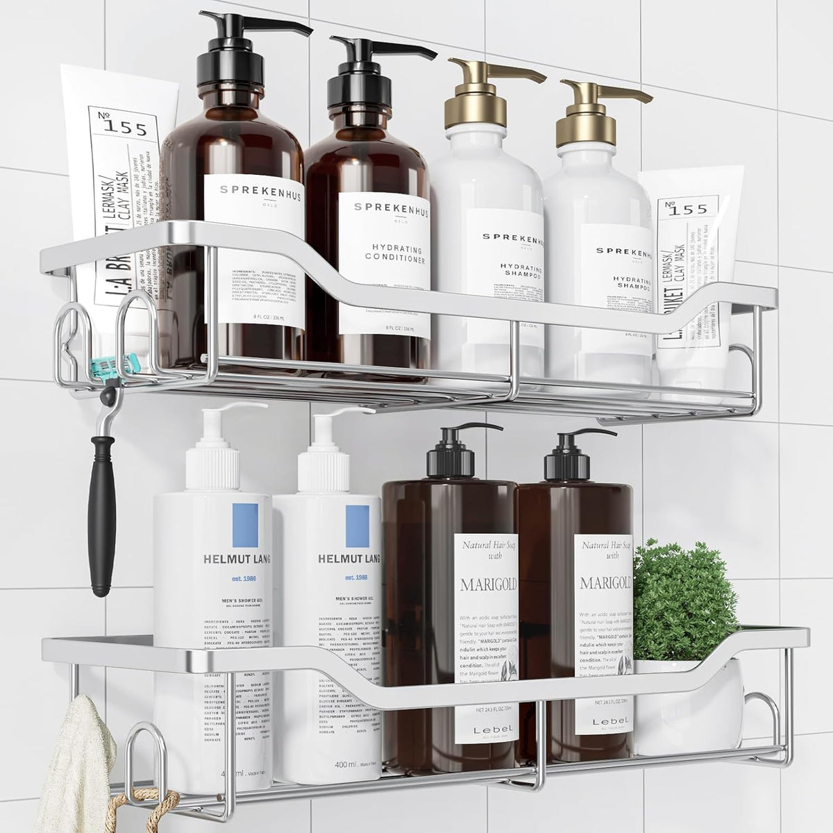 Kitsure Shower Caddy, Adhesive Shower Organizer, Large, Black