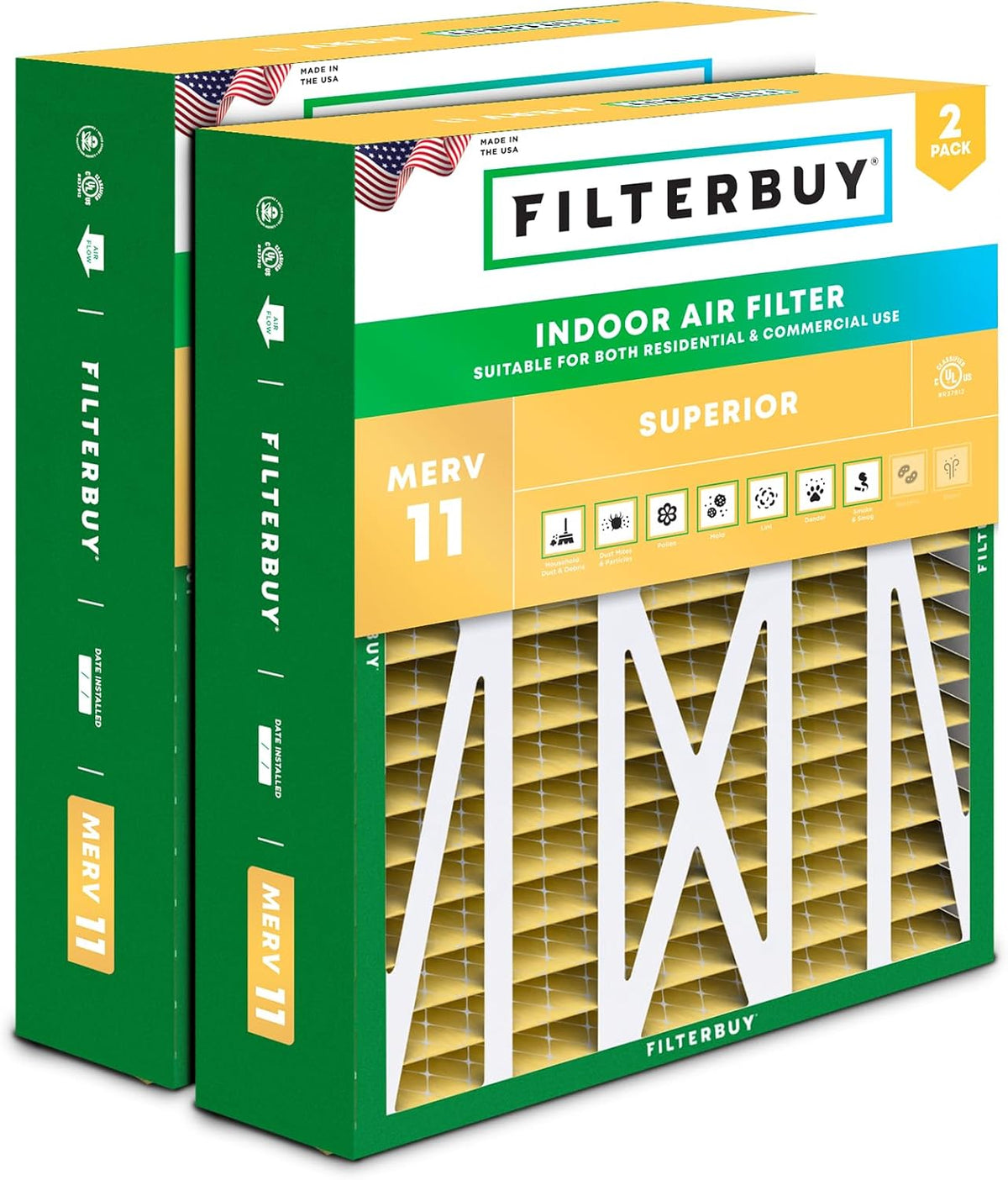 Filterbuy 20x25x5 Air Filter MERV 11 Pet & Allergy Defense (2-Pack)