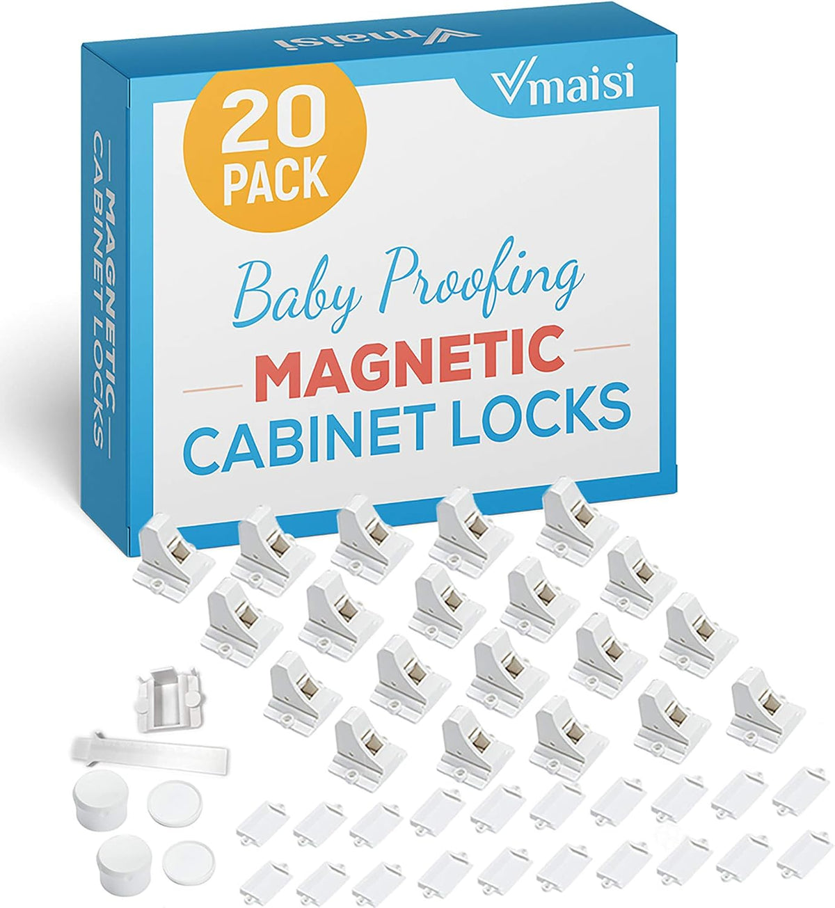Vmaisi 20 Pack Magnetic Cabinet Locks Baby Proofing and 2 Keys