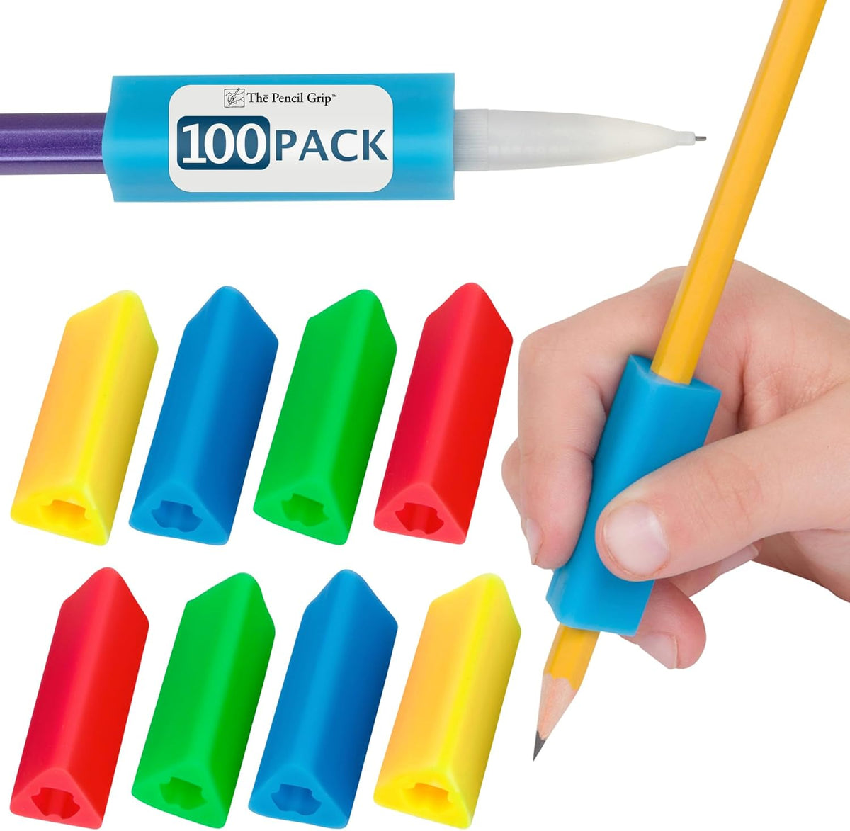 The Classics 12-Pack Triangle Pencil Grips, Assorted Bright Colors, 1.75-Inch Long (TPG-16212)