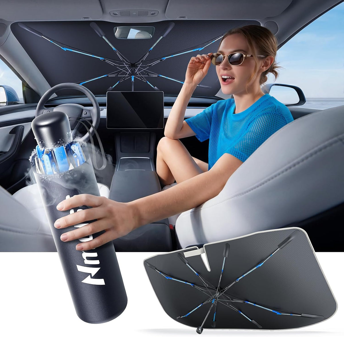 Nmoiss 2026 Windshield Sun Shade Umbrella [Vinyl Coating Heat Shield]
