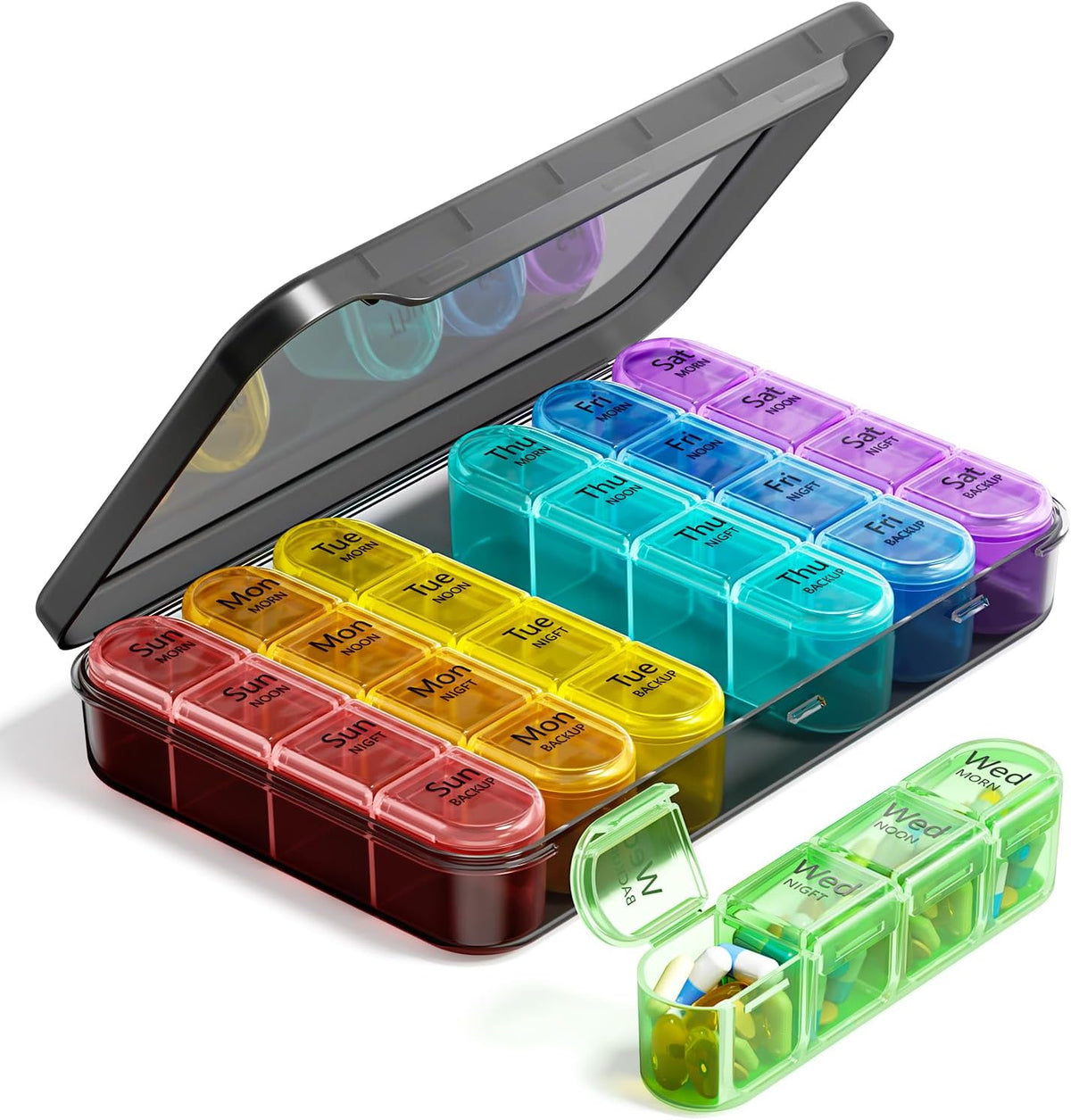 Odaro Weekly Pill Organizer 4 Times A Day, Daily Pill Box 7 Day, Black