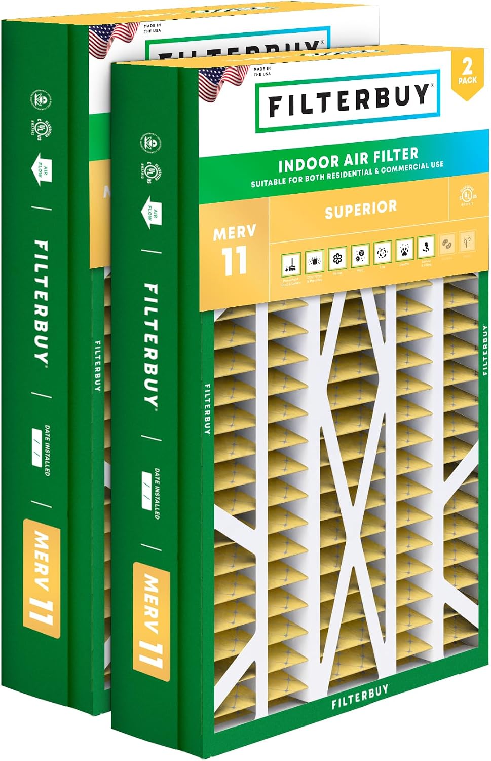 Filterbuy 20x25x5 Air Filter MERV 11 Pet & Allergy Defense (2-Pack)