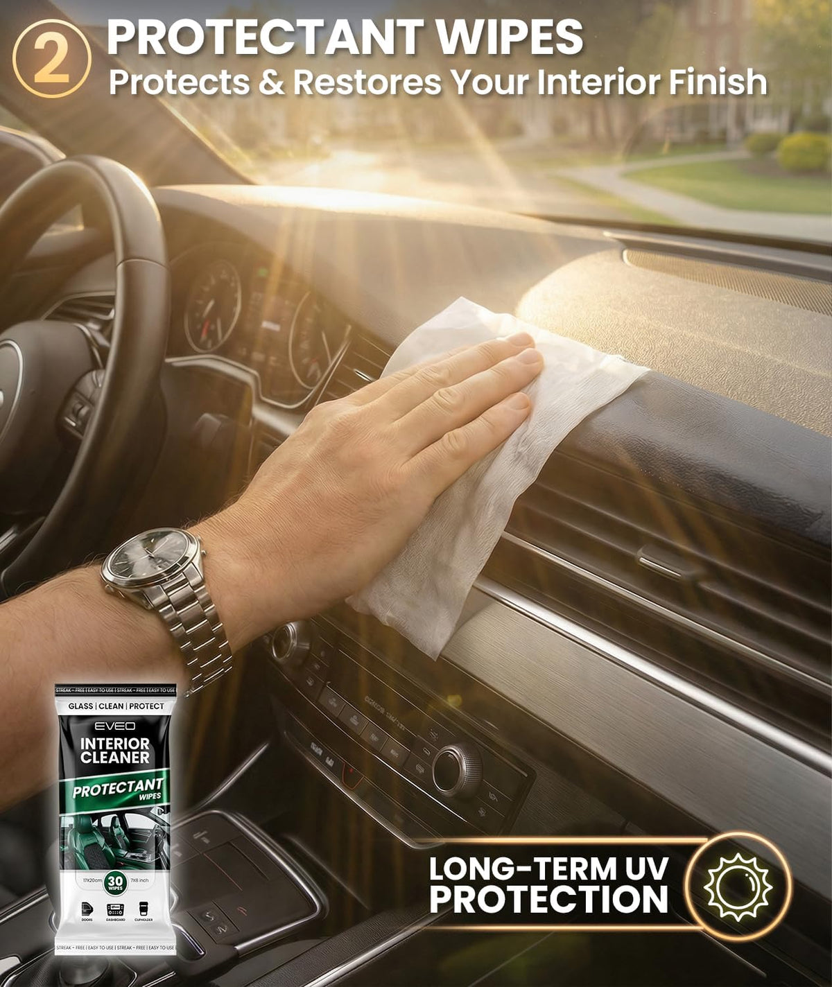 EVEO Car Wipes Interior Cleaning Kit -3-in-1 Car Cleaning Wipes Car Interior Wipes | Interior Car Wipes, Car Cleaning Kit Interior & Exterior - Protectant, Glass and Cleaning All Surfaces (90 Wipes)