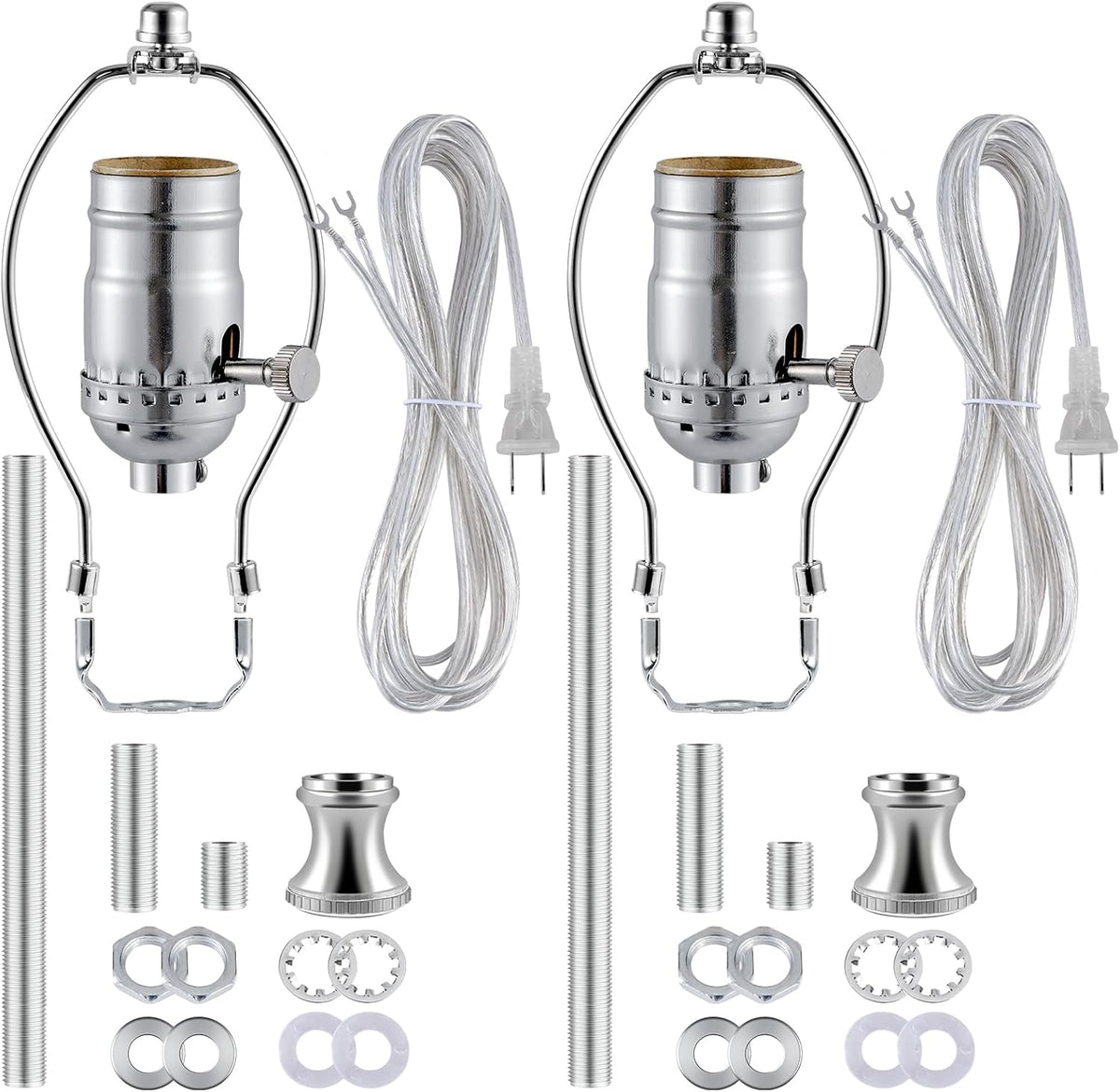 Lamp Rewire Kit - 3-Way Socket With Matching Cord and Harp Set for Table or Floor Lamp Repair, Essential Hardware for DIY Design (Antique Brass, 1)