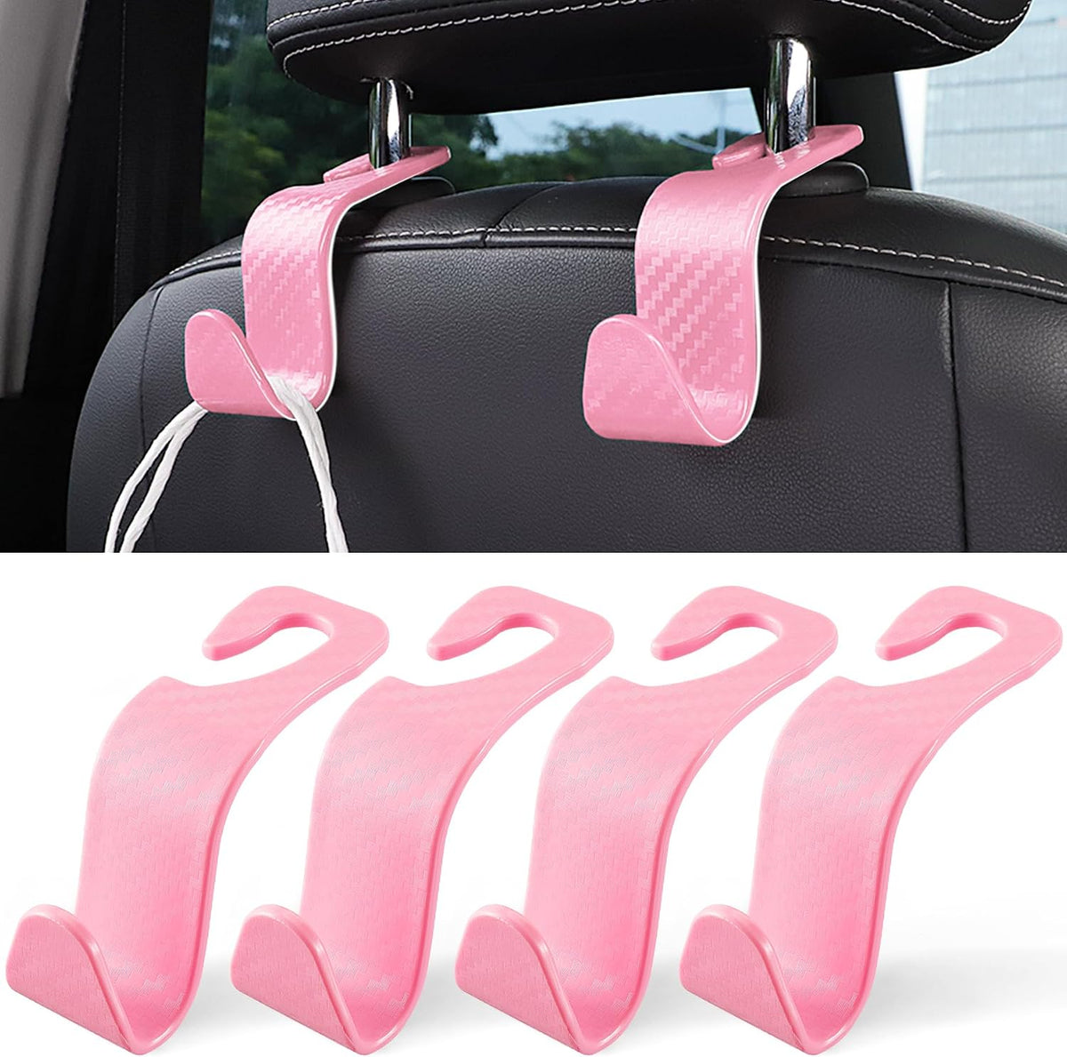 LivTee Car Seat Headrest Hook, Auto Seat Hook Hangers Storage Organizer Interior Accessories for Purse Coats Umbrellas Grocery Bags Handbag, 4-Pack