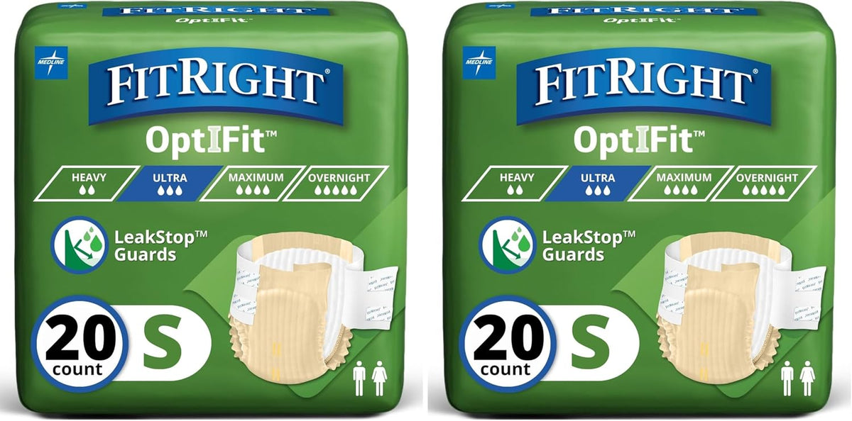 FitRight Adult Diapers, Ultra Heavy Absorbency, L (Waist Size 44in-56in), 20 Count, OptiFit Incontinence Briefs for Men and Women, Disposable, Moisture-Wicking, Leak Protection,