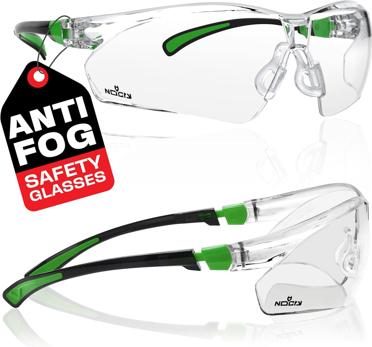 NoCry Clear Safety Glasses for Men and Women with Anti-Fog and Scratch Resistant Wrap Around Lenses, Adjustable Temples and Nose Pads — ANSI Z87 Certified Protective Eyewear with 100% UV Shielding