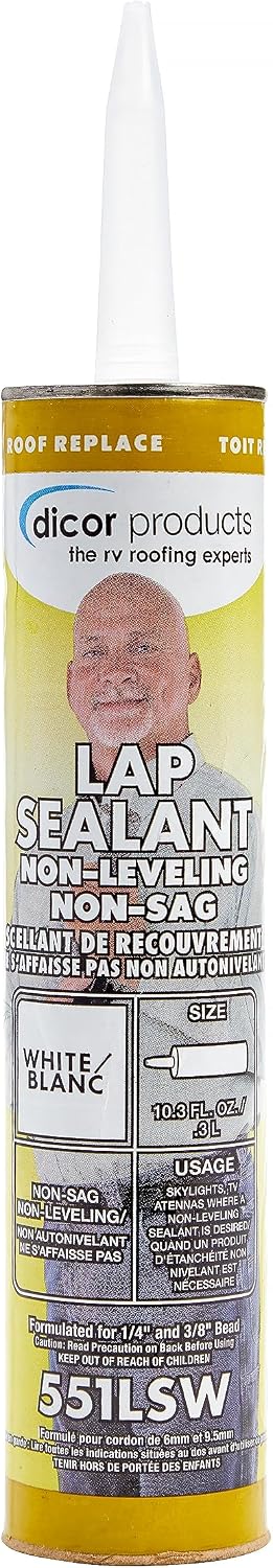 Dicor 501LSW-1 Self-Leveling Lap Sealant, White, 10.3 Oz, RV Roofing