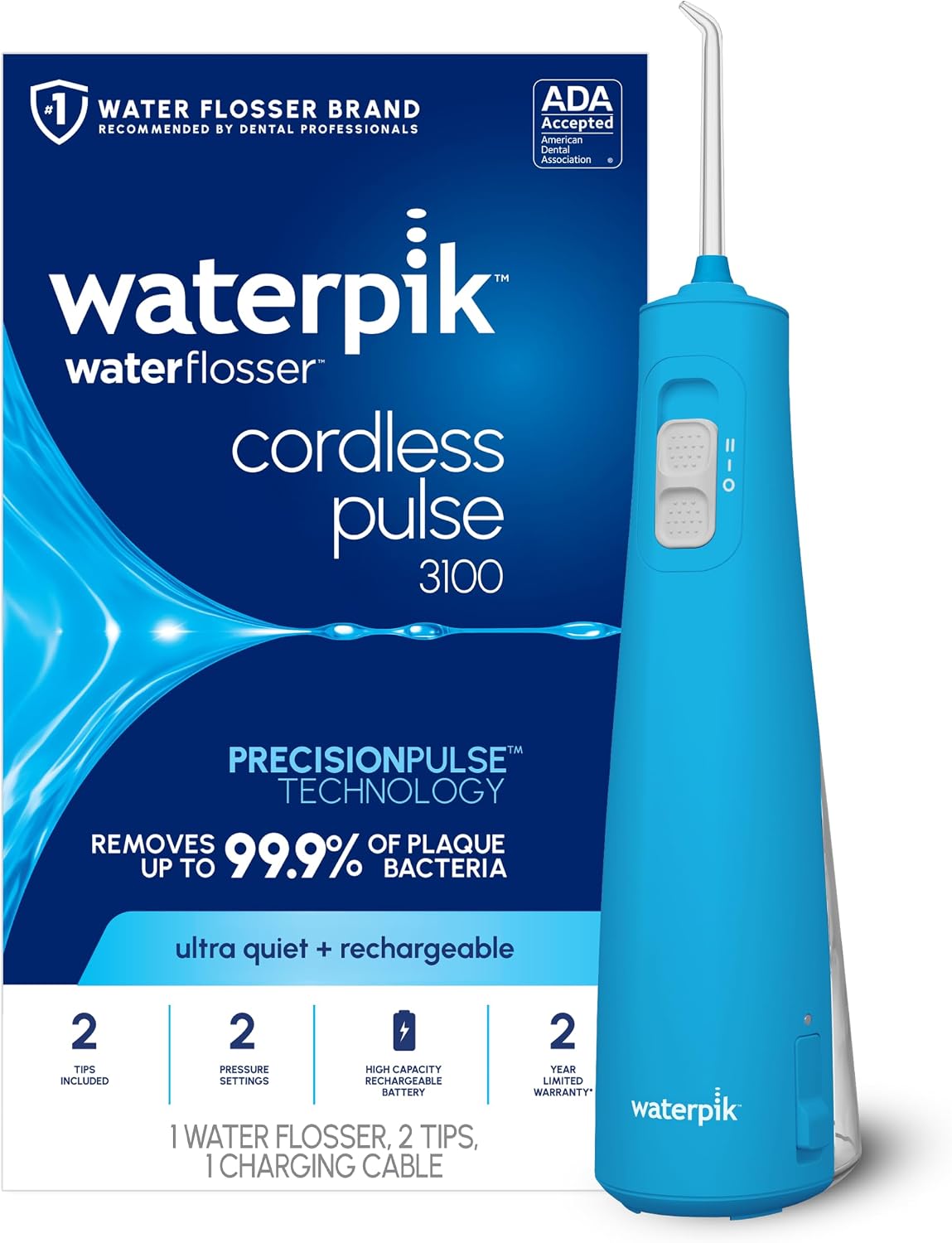 Waterpik Cordless Pulse 3100 Portable Water Flosser, Rechargeable, White