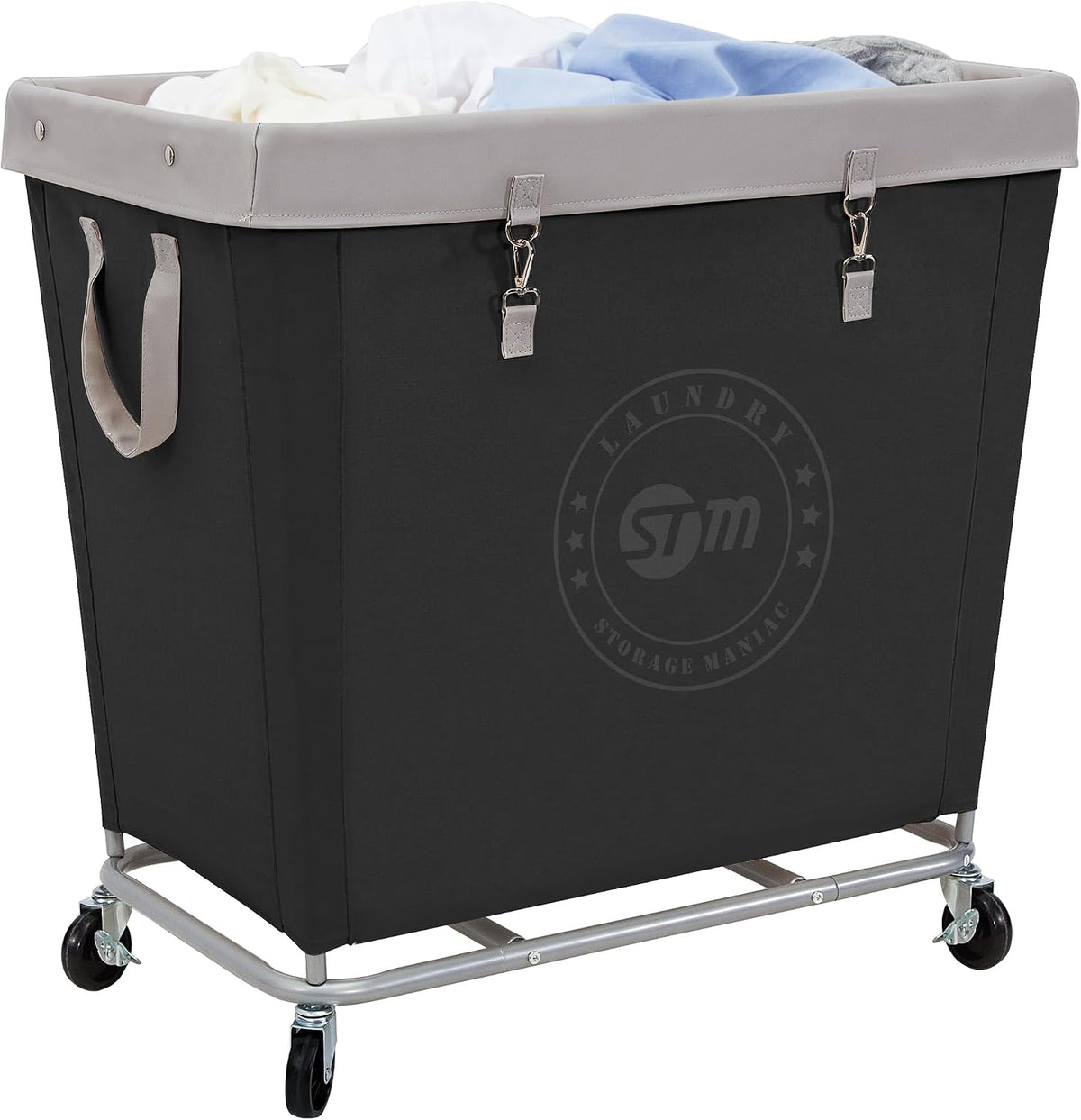STORAGE MANIAC Commercial Laundry Hamper with Heavy Duty Steel Frame, 160 L Industrial Clothes Basket Cart with Wheels for Big Family, Home, Hotel, Laundry Room, 18''L x 18''W x 31''H, Medium Beige