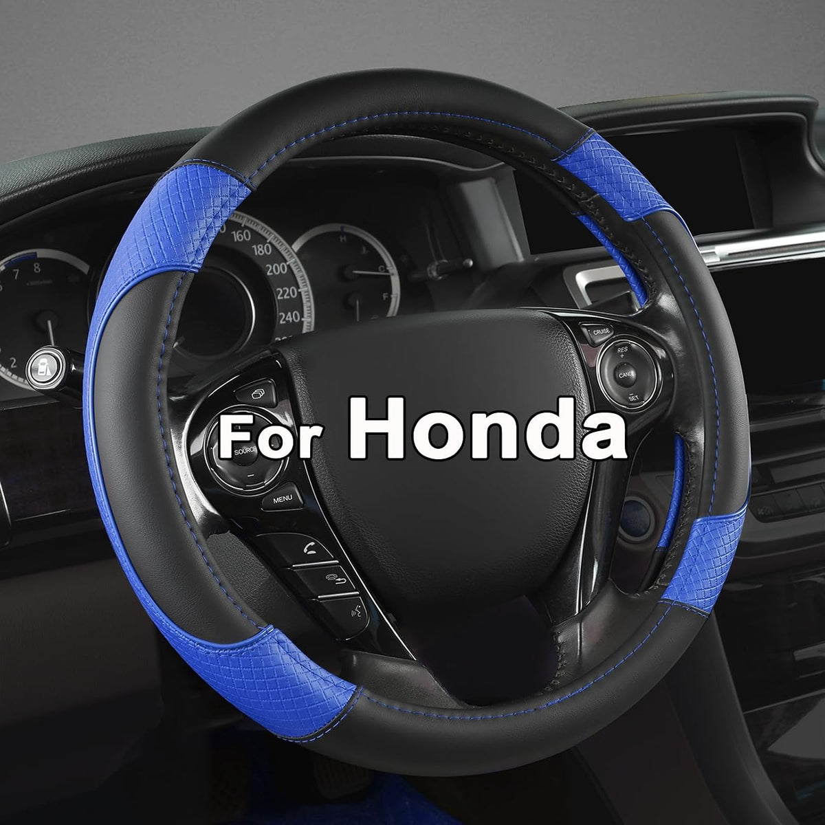 GIANT PANDA Microfiber Leather Steering Wheel Cover for Honda Accord,Civic,CR-V,HR-V,Pilot(Diamond-Pattern-Black-Standard Size)